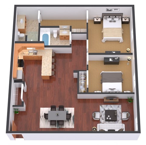 Floor plan for 2 beds, 2 baths, 1021 sqft